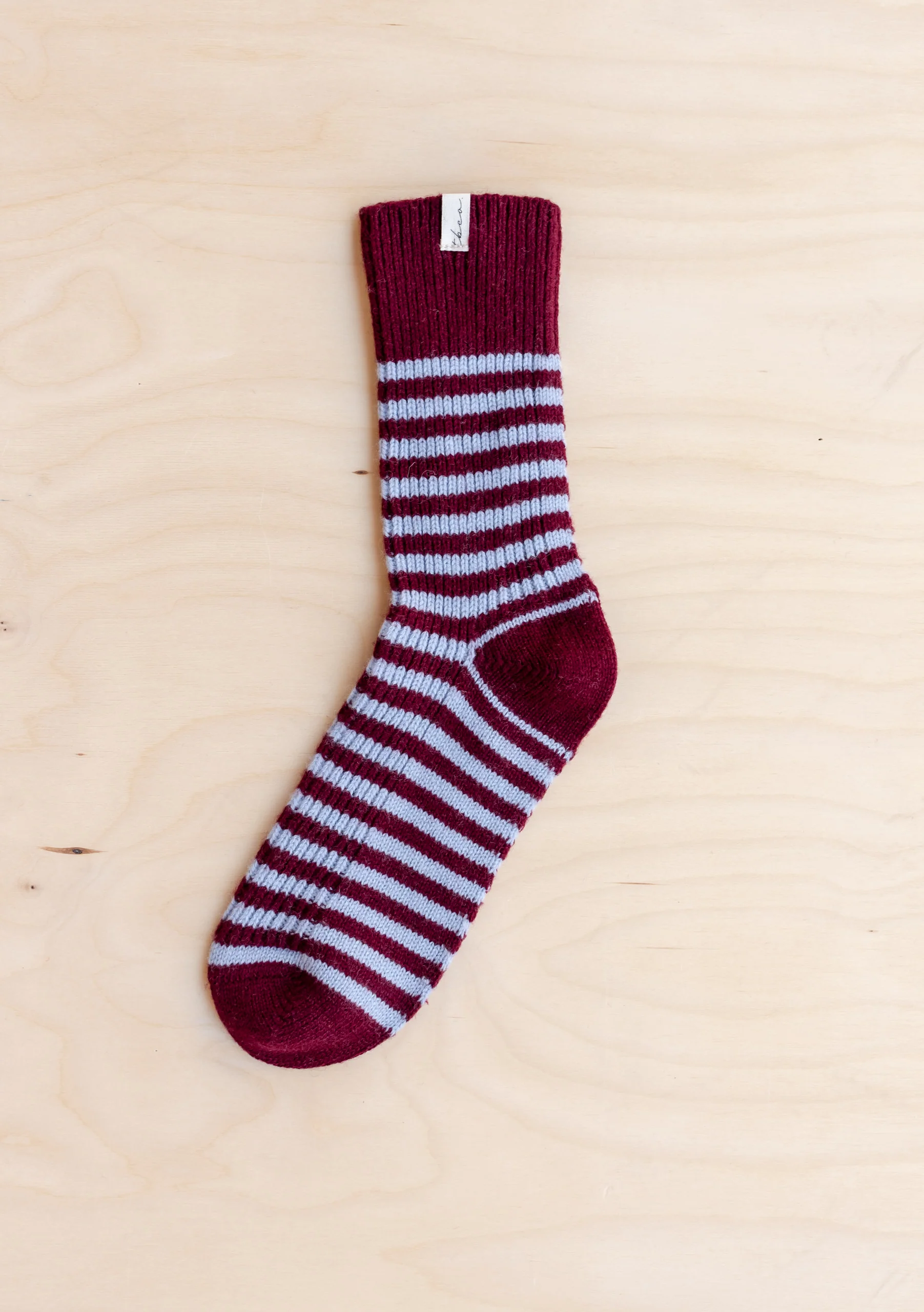Merino Wool Socks in Burgundy & Blue Stripe