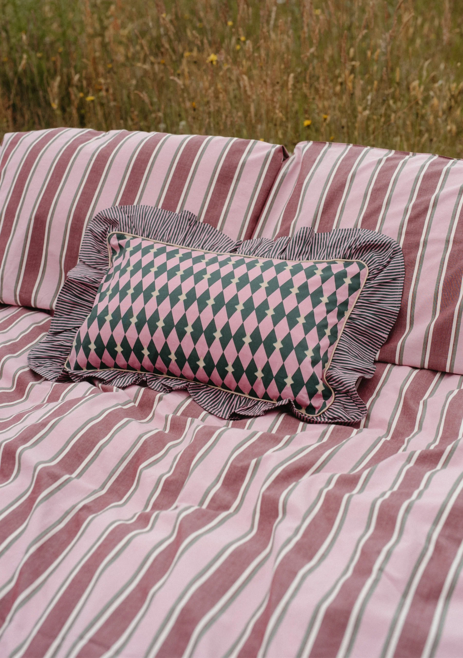 Cotton Cushion Cover in Pink Harlequin - Image 2