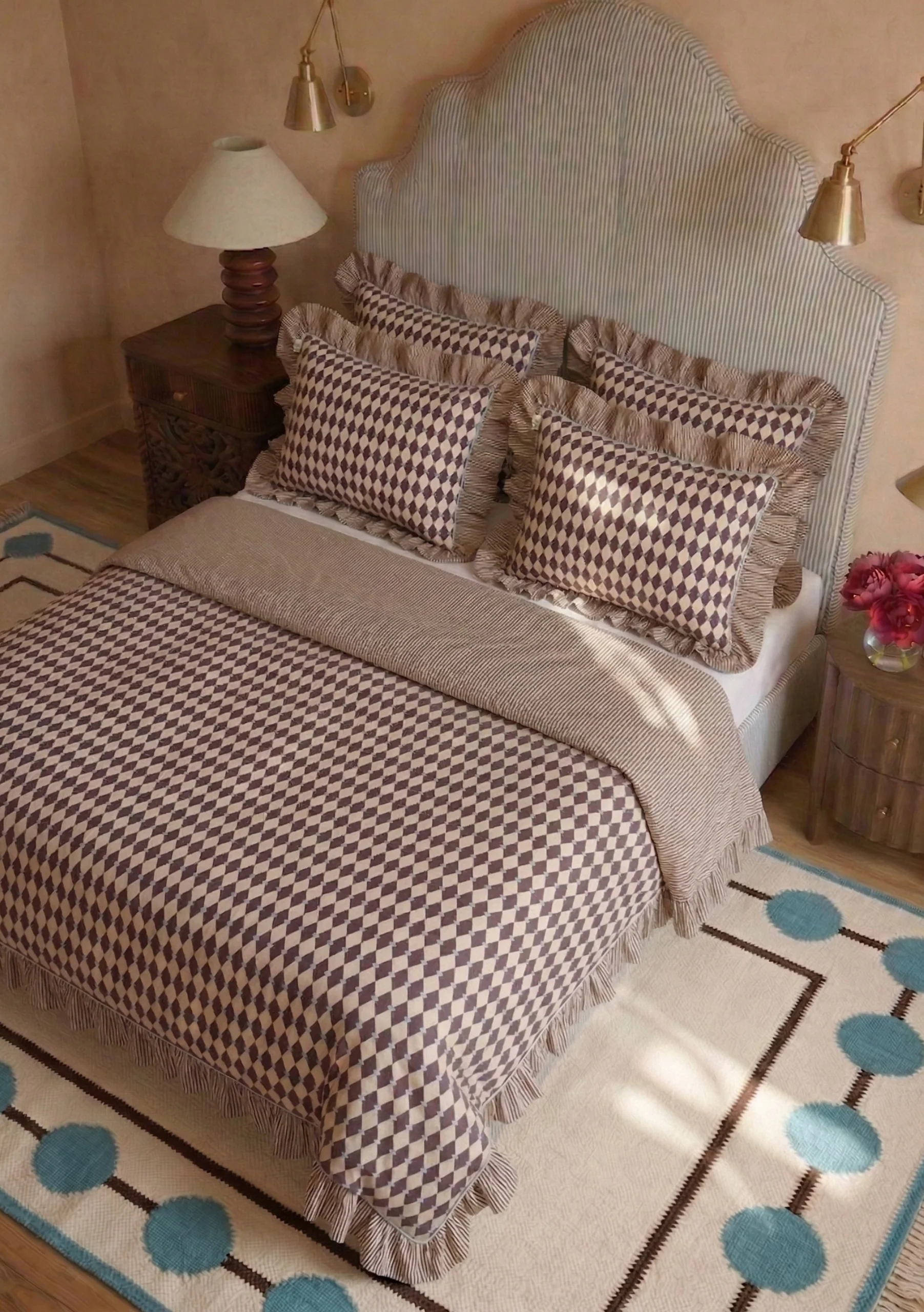 100% Cotton Bedding in Camel Harlequin