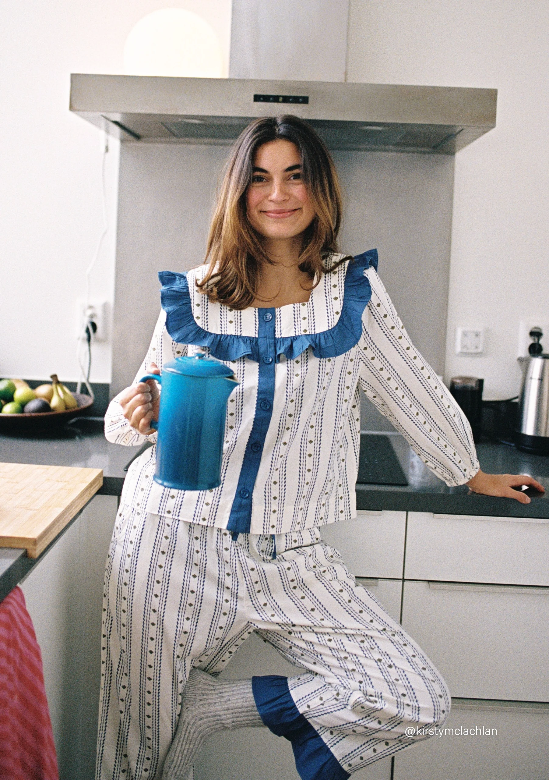 Cropped Cotton Pyjamas in Navy Ditsy Floral