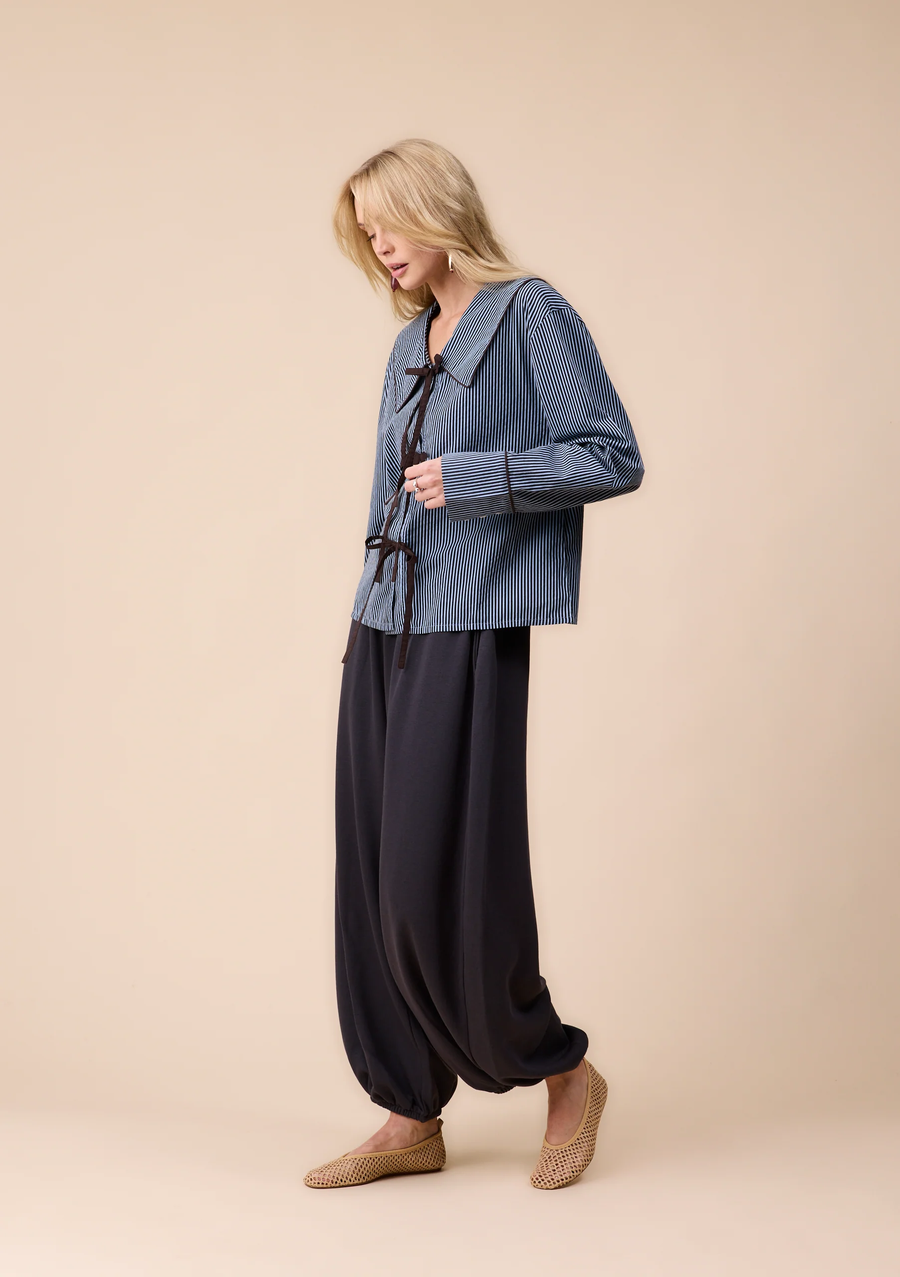 Cotton Shirt in Blue Stripe - Image 5
