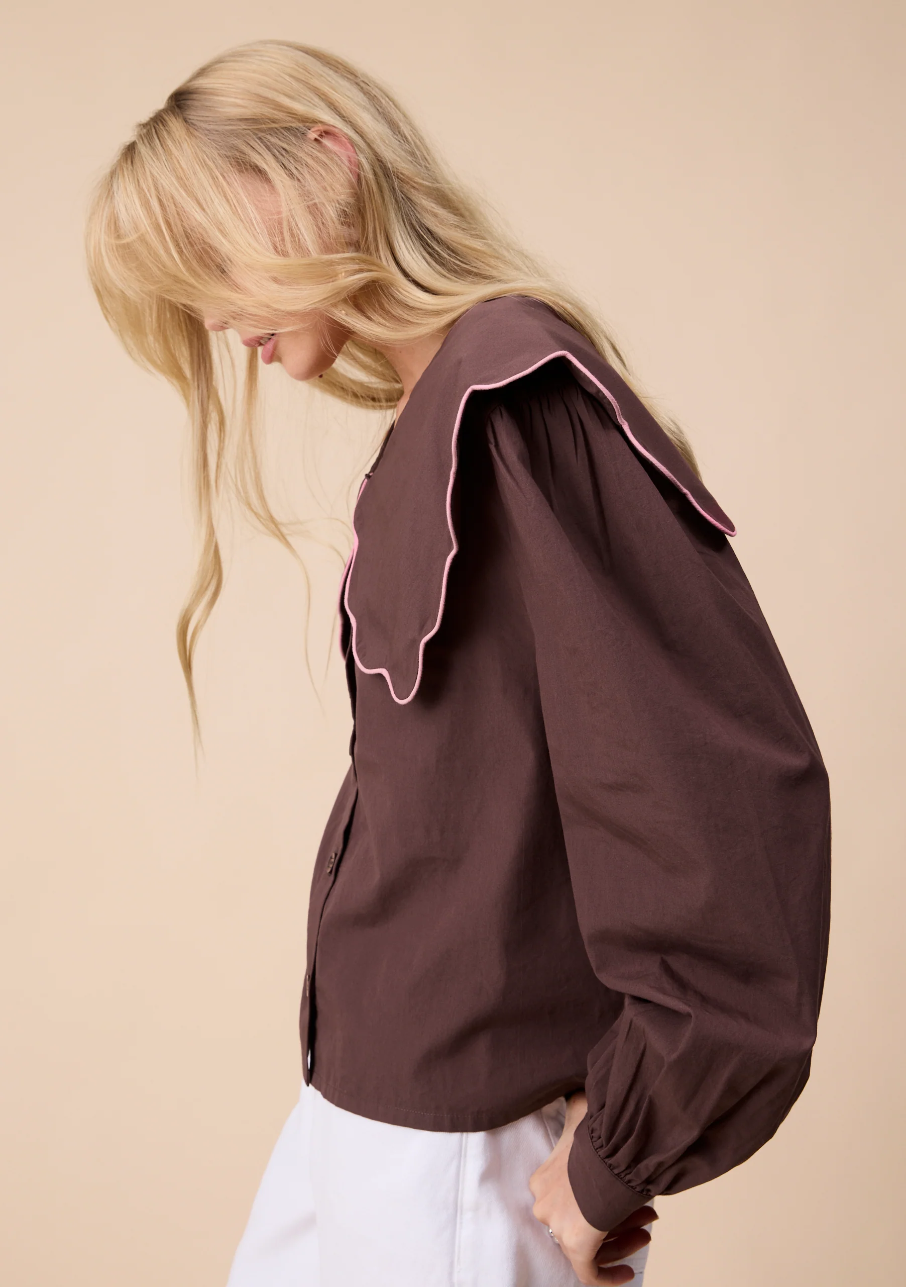 Cotton Shirt in Brown Scallop - Image 6