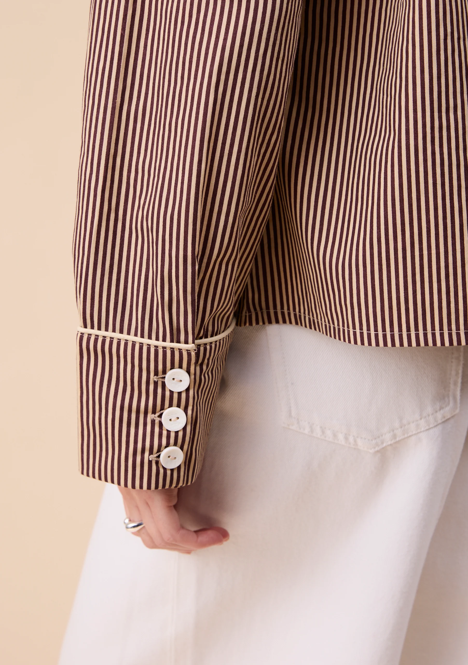 Cotton Shirt in Camel Stripe - Image 4