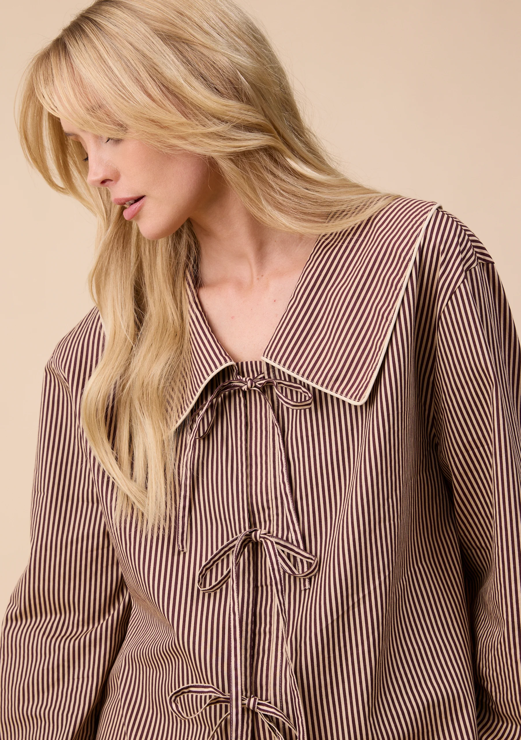 Cotton Shirt in Camel Stripe - Image 5