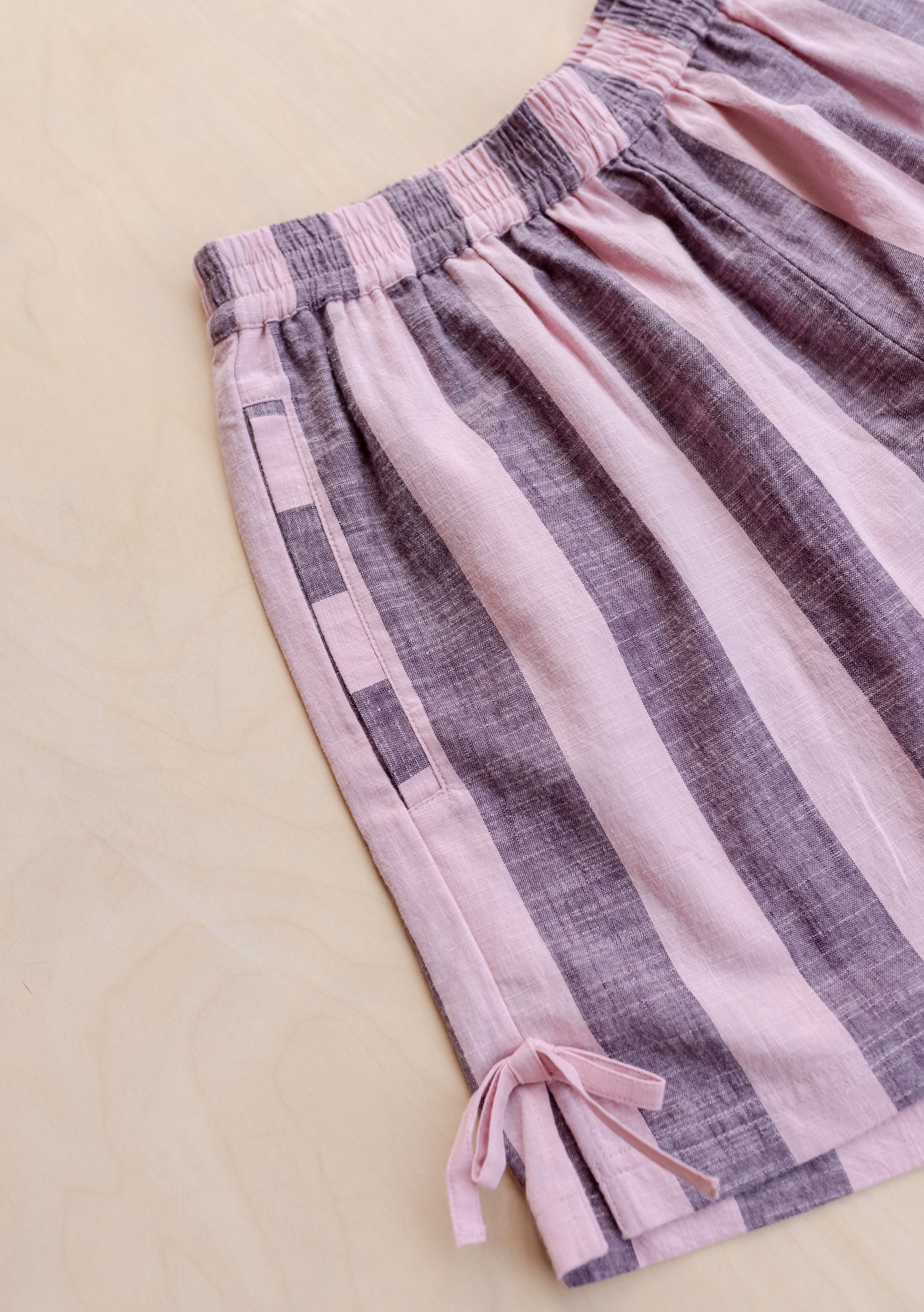 Cotton Tie Shorts in Pink & Burgundy Stripe - Image 6