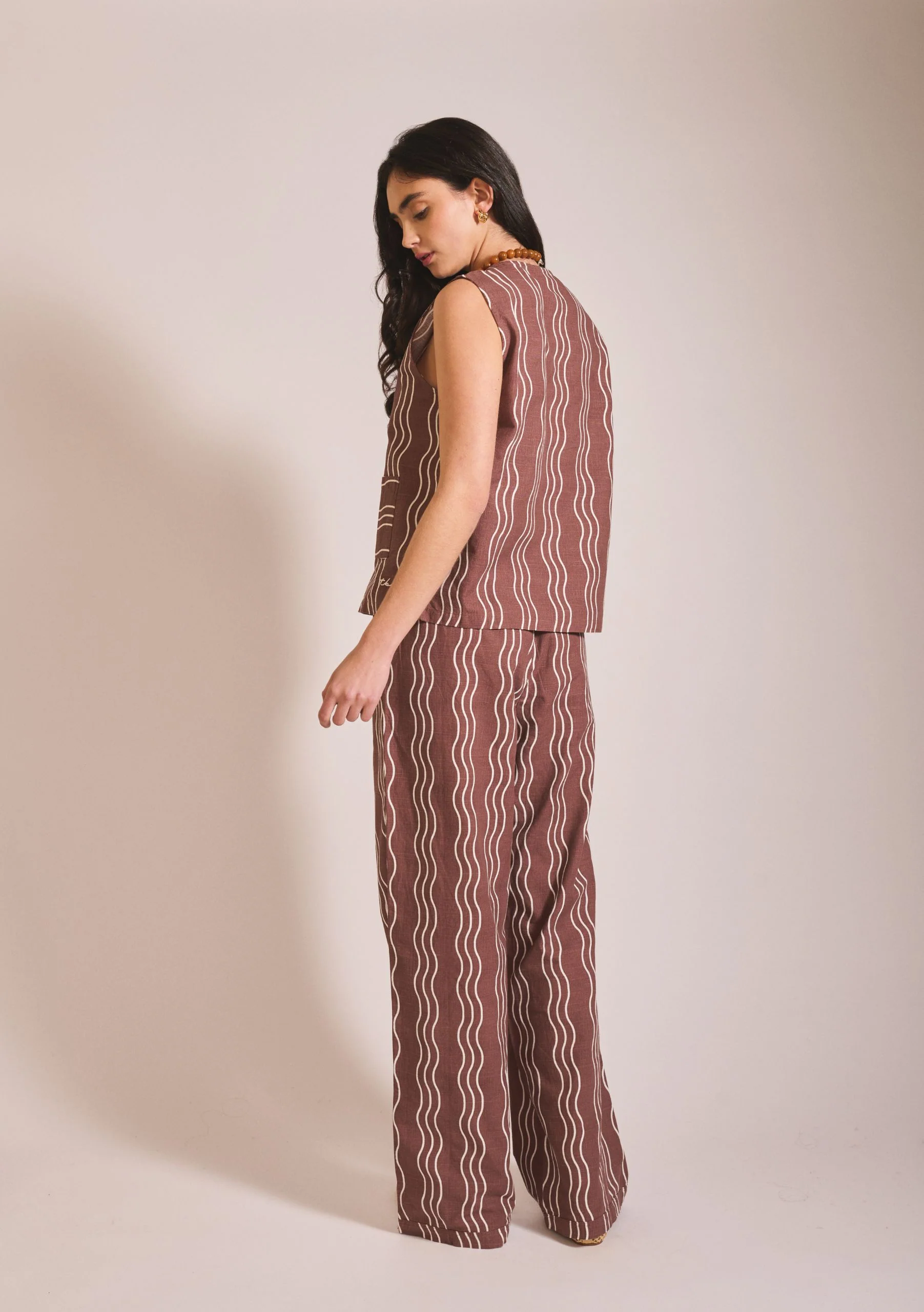 Cotton Tie Vest in Brown Wave - Image 6