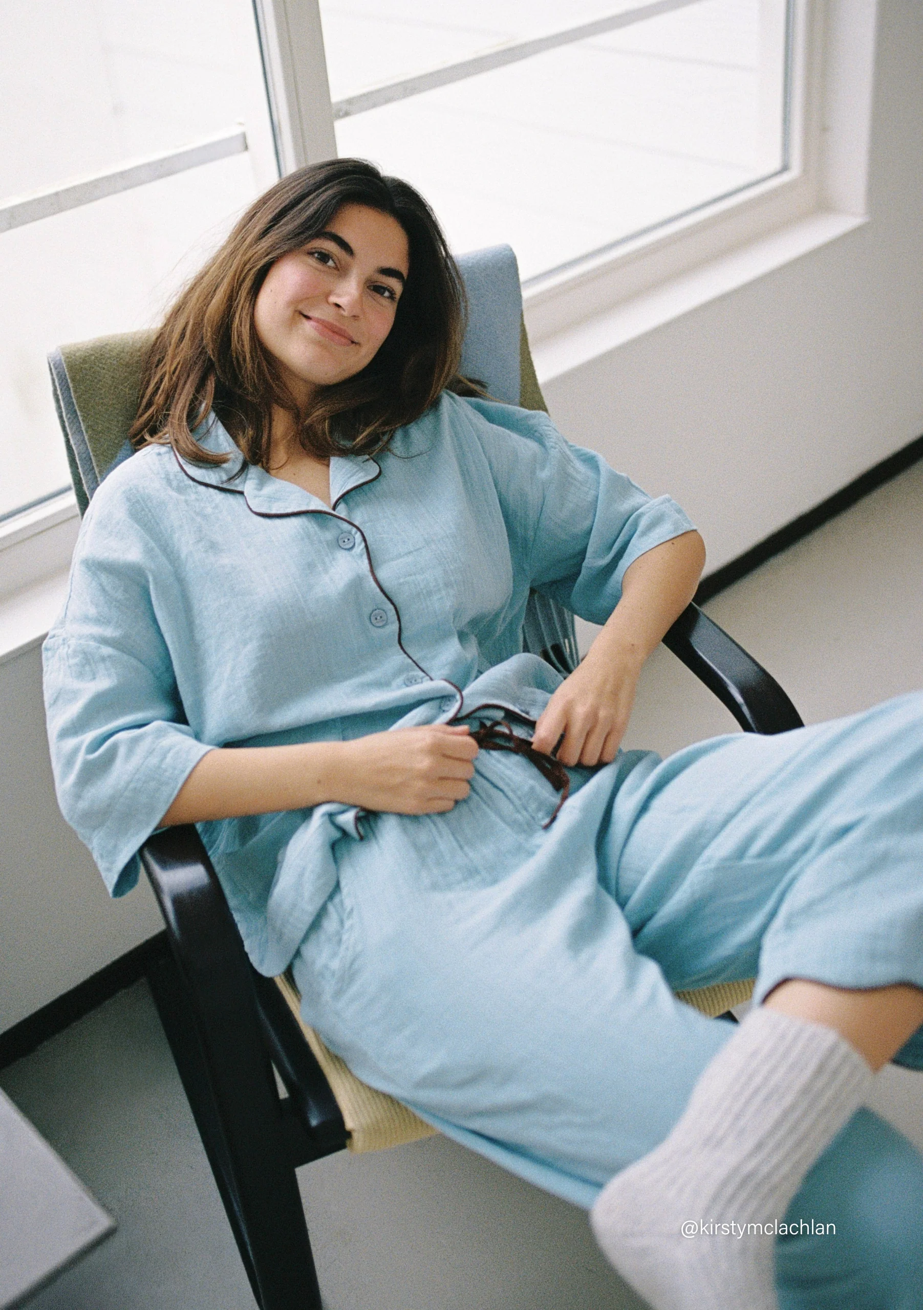 Cropped Cotton Pyjamas in Blue