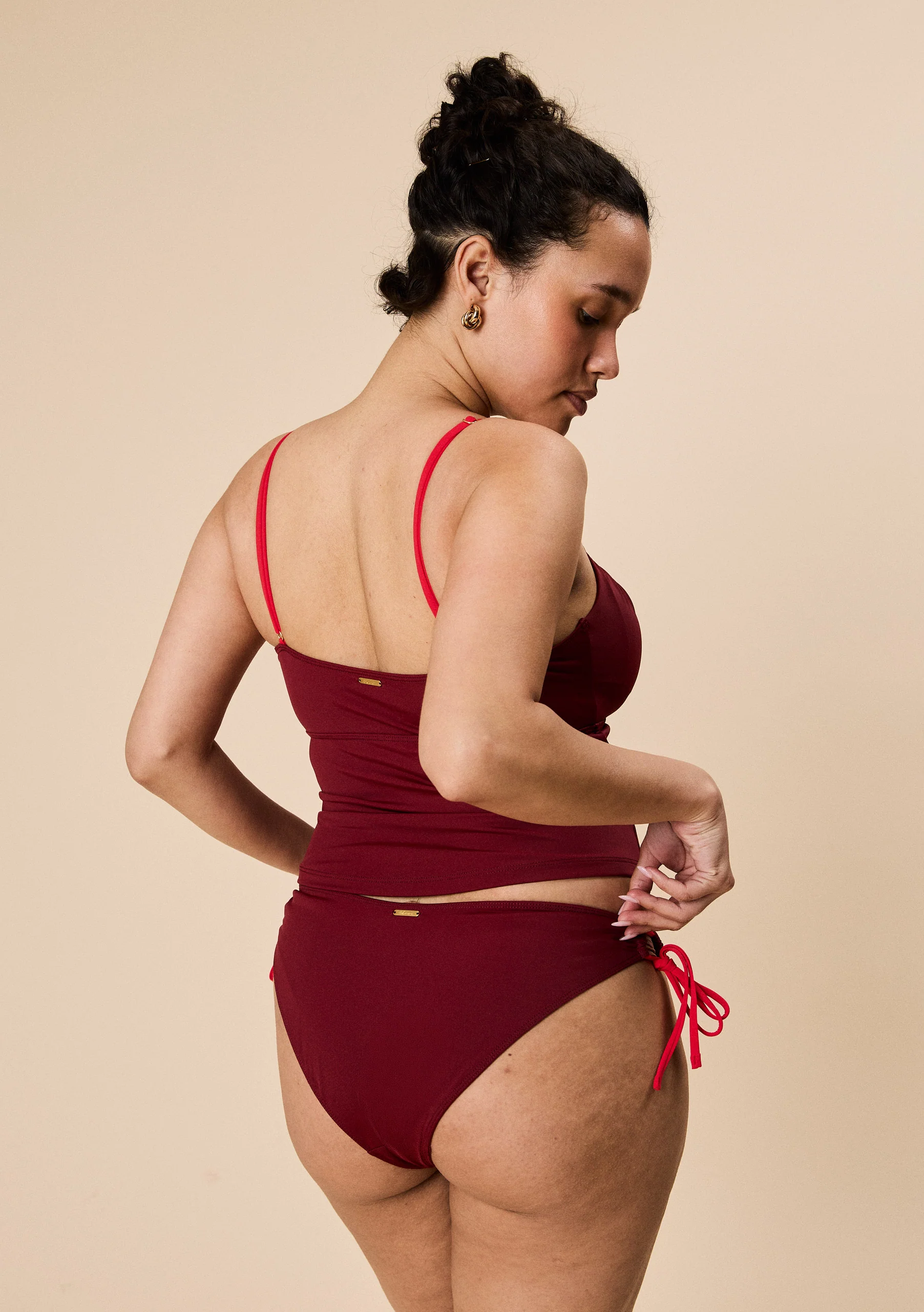 Pre-order Gathered Tankini Top in Burgundy & Red - Image 8