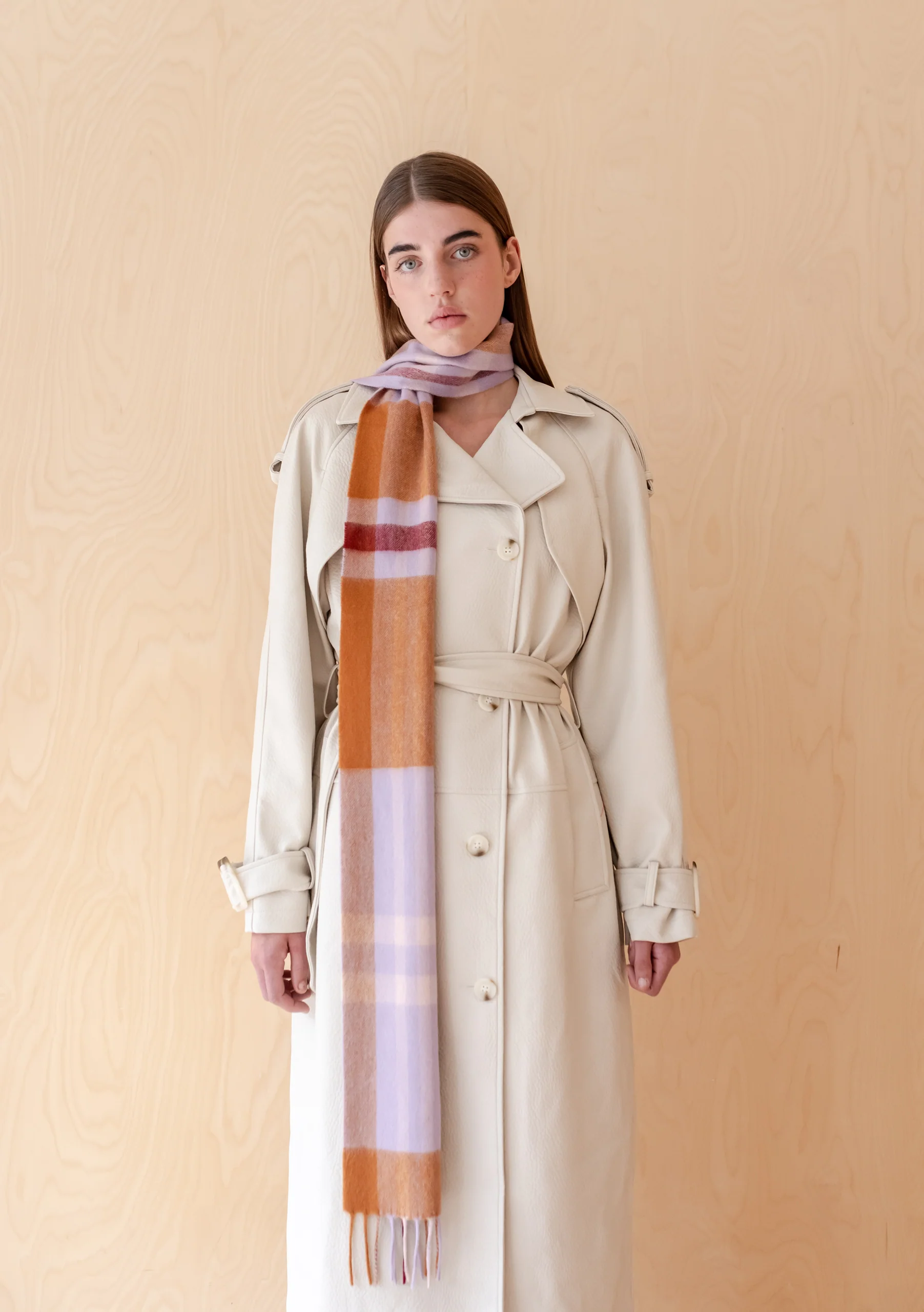 Lambswool Skinny Scarf in Lilac Modern Tartan