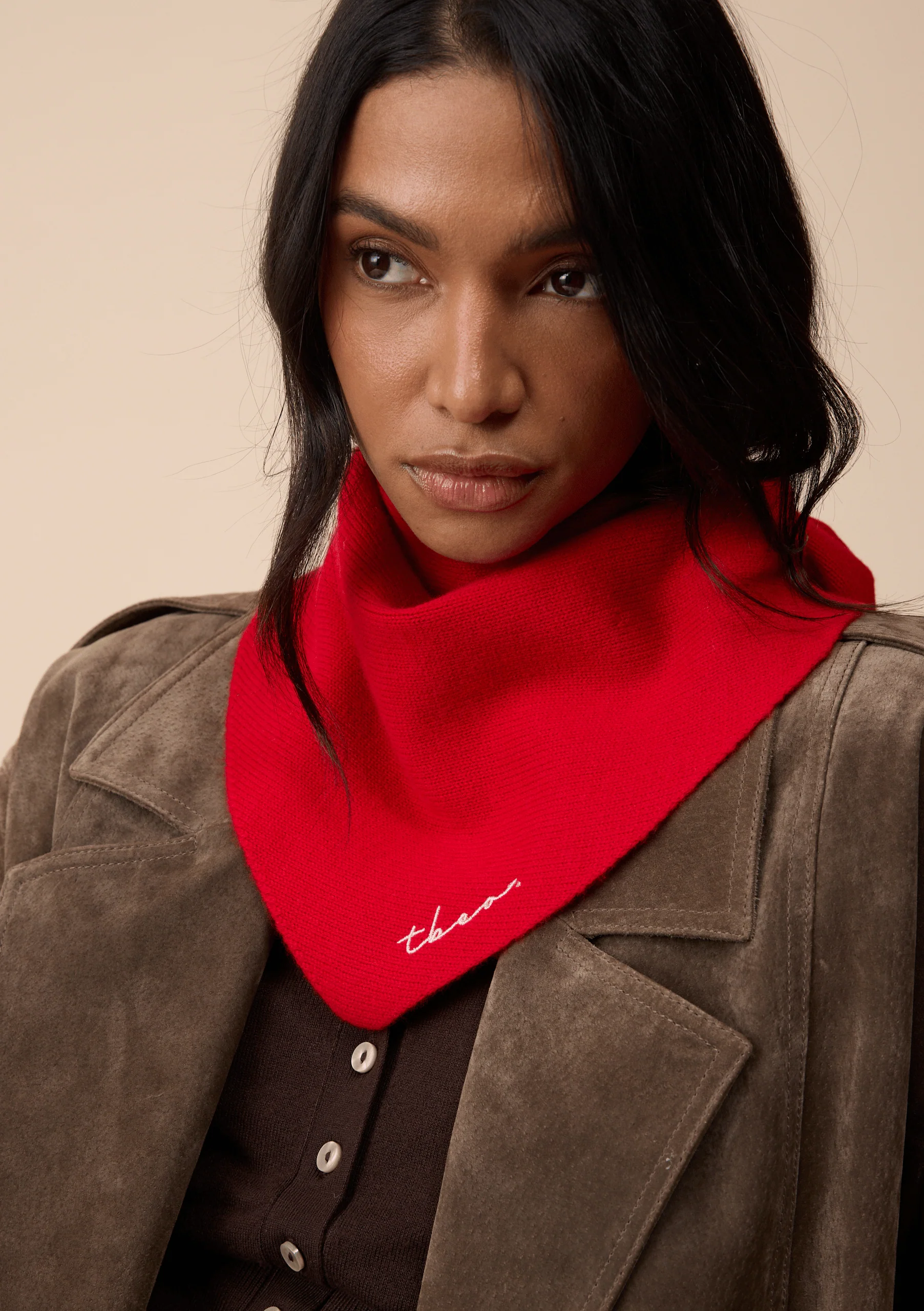 Merino Triangle Scarf in Red - Image 6