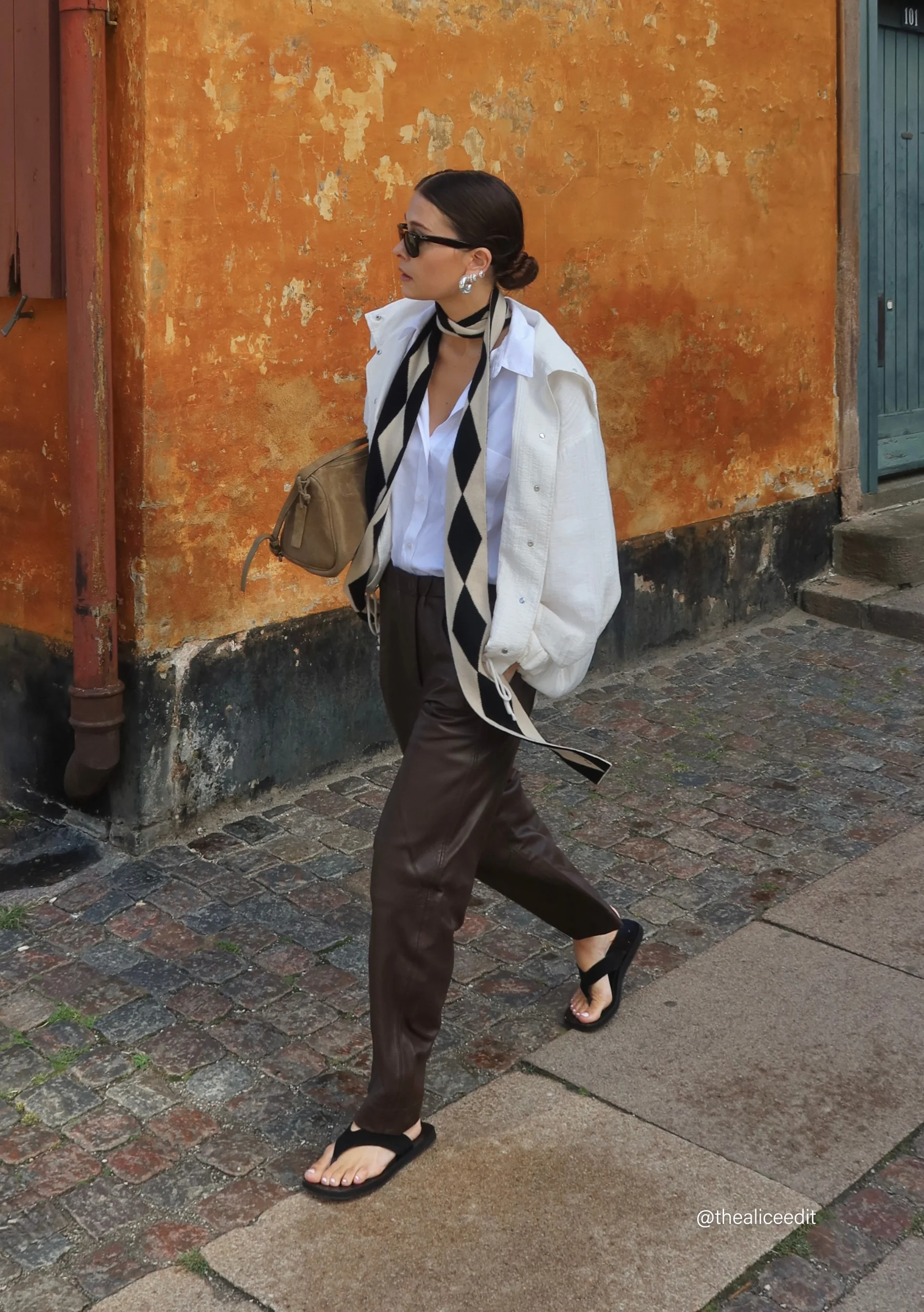 Merino Wool Skinny Scarf in Black Harlequin - Image 2