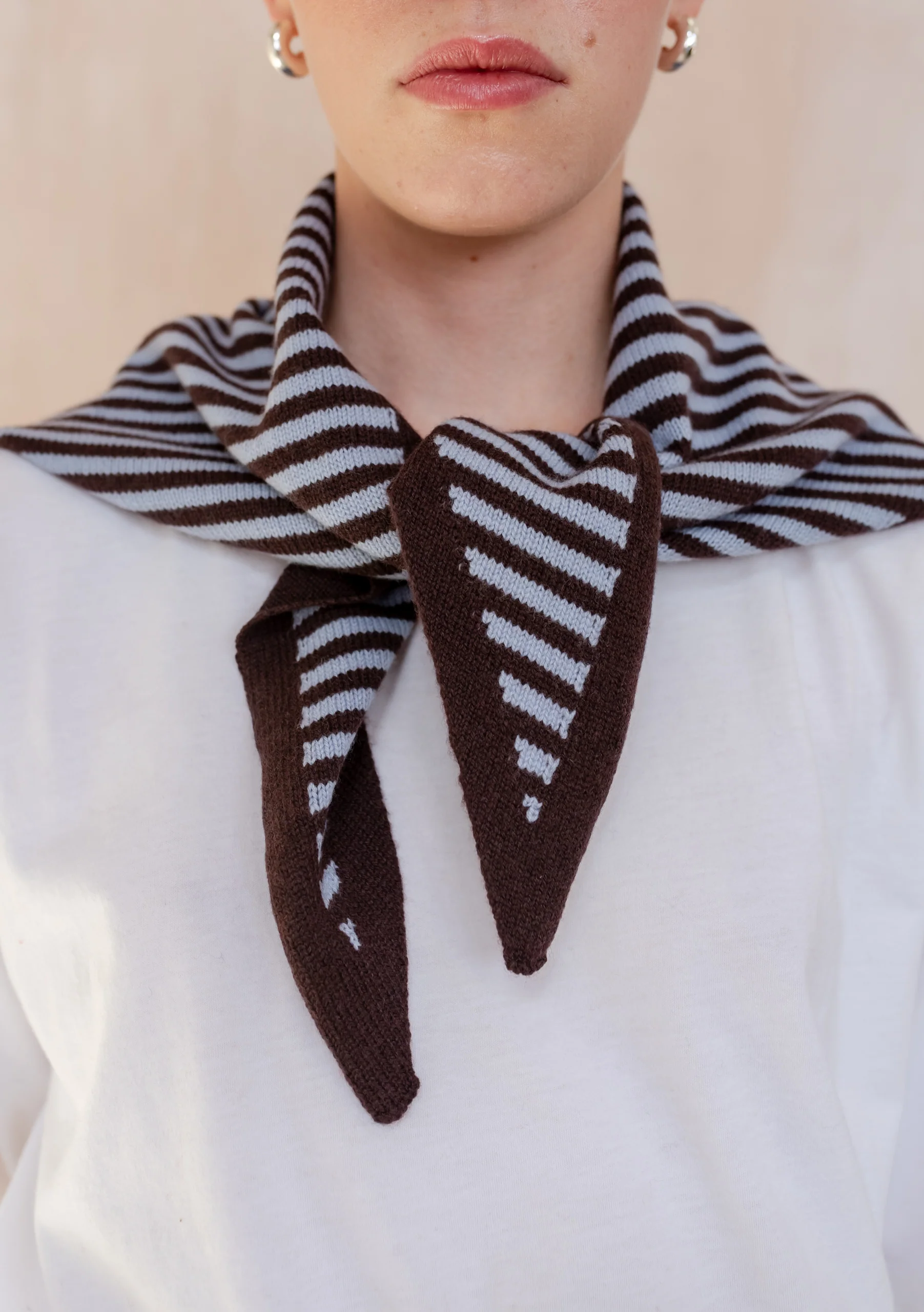 Merino Wool Triangle Scarf in Blue & Brown Stripe - Image 6