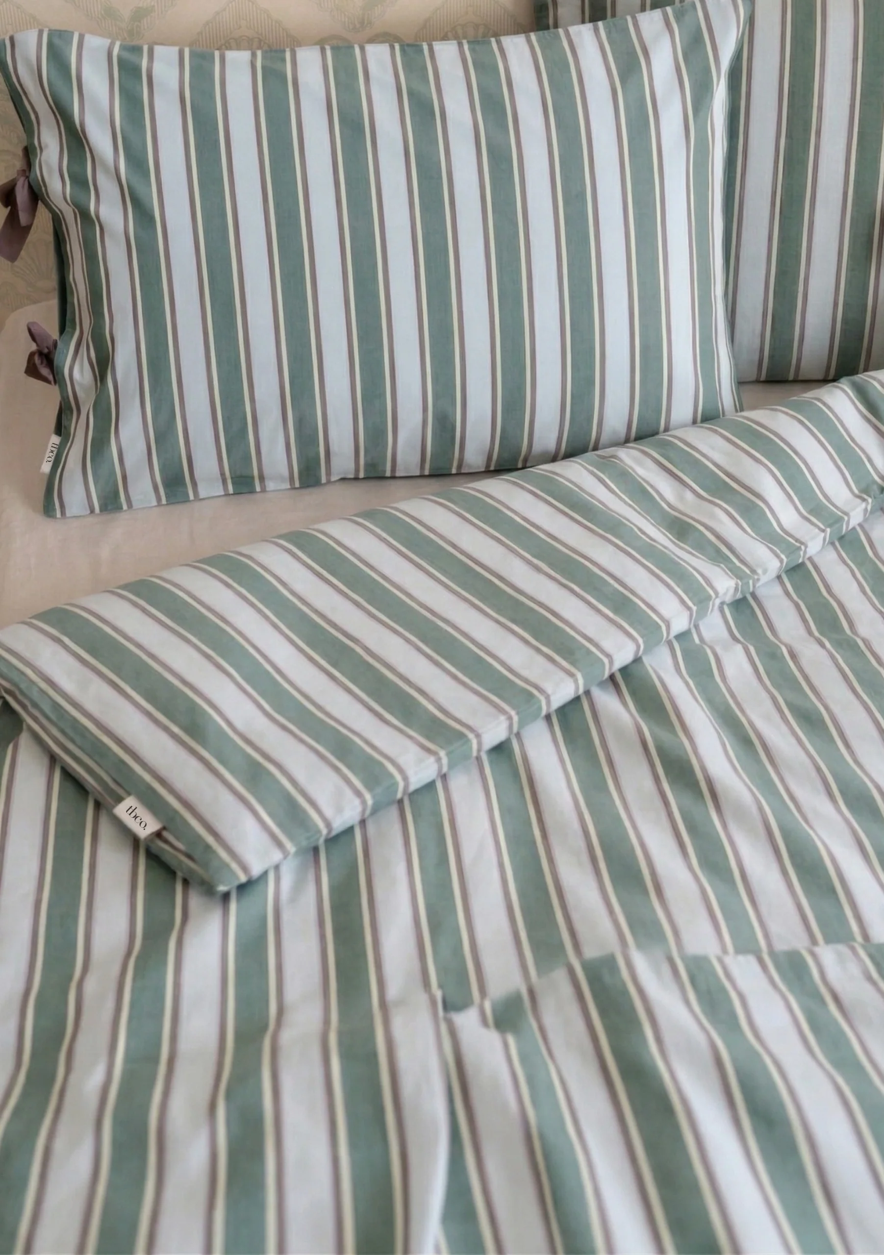 Pair of Cotton Pillowcases in Blue Stripe - Image 3