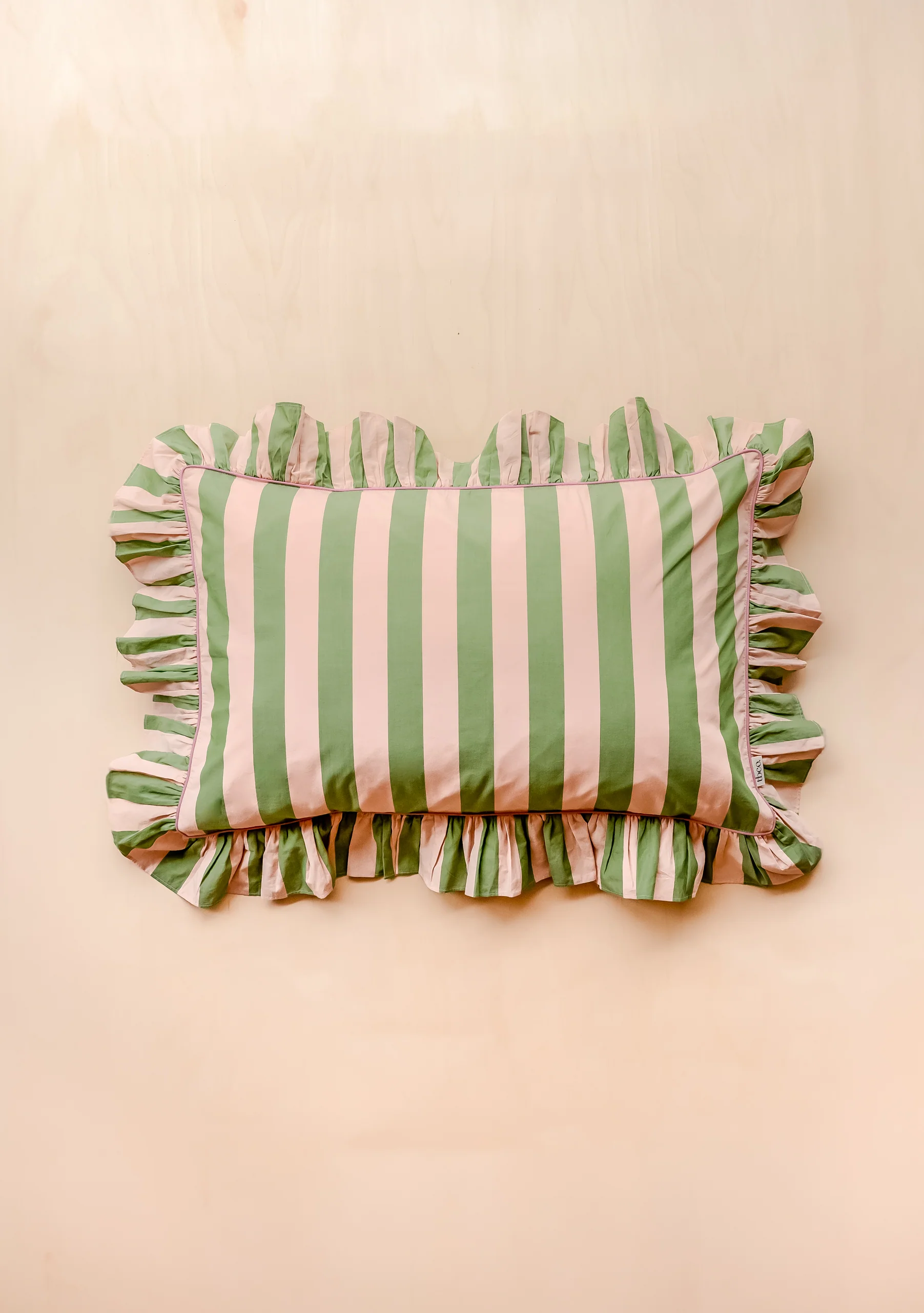Pair of Cotton Pillowcases in Green Stripe