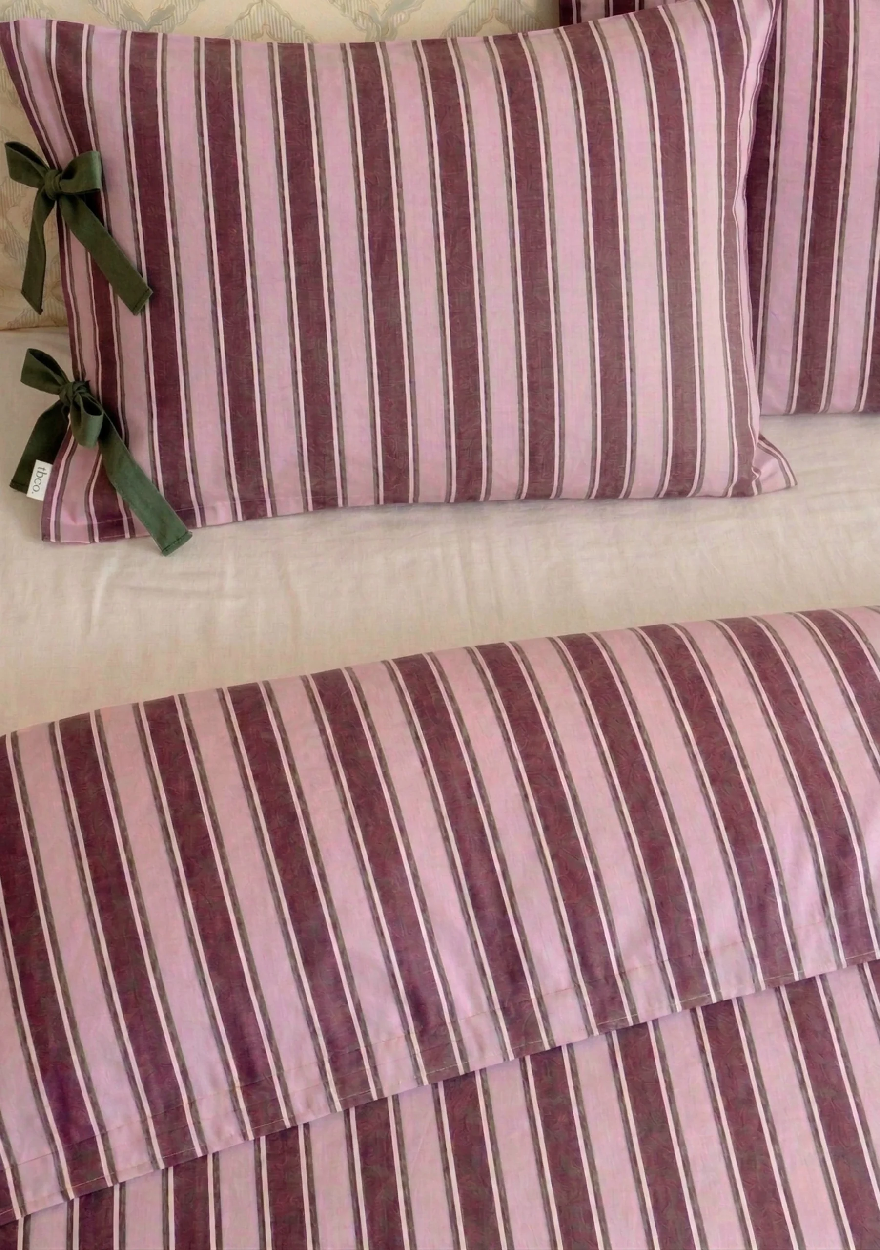 Pair of Cotton Pillowcases in Pink Stripe - Image 3