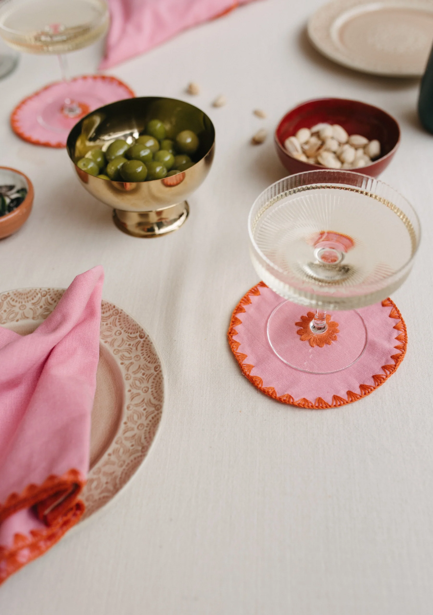 Cotton & Linen Coasters Set of 2 in Pink - Image 2