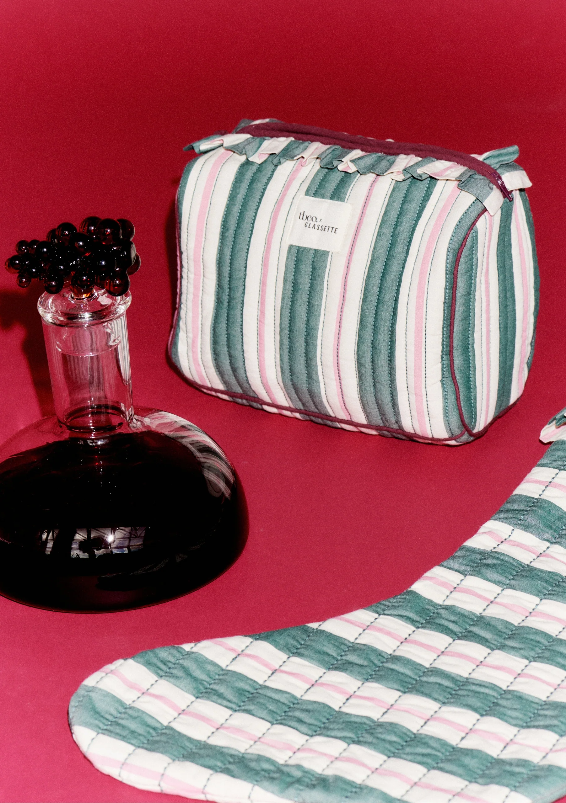 TBCo x Glassette Cotton Wash Bag in Green Stripe - Image 2