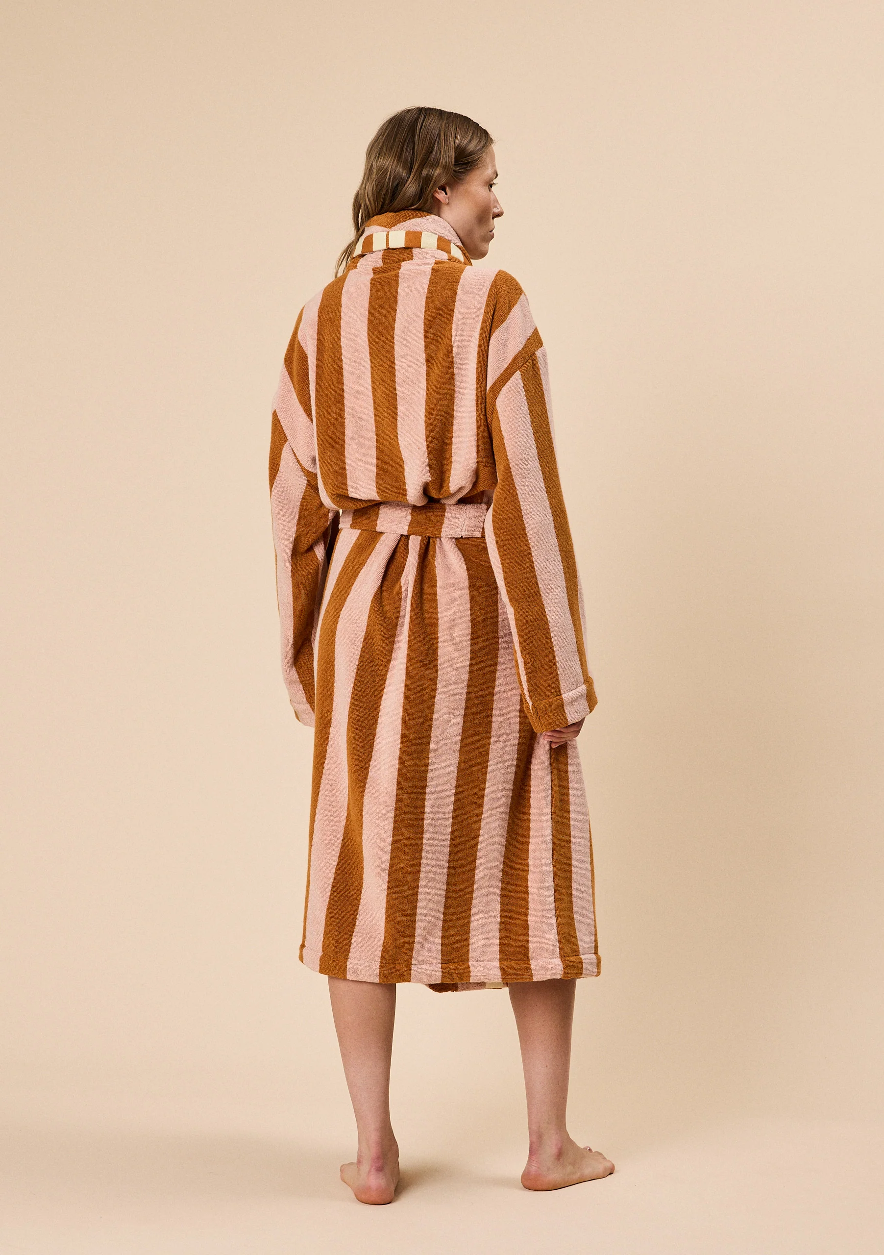 Terry Cotton Bath Robe in Honeycomb Stripe - Image 2