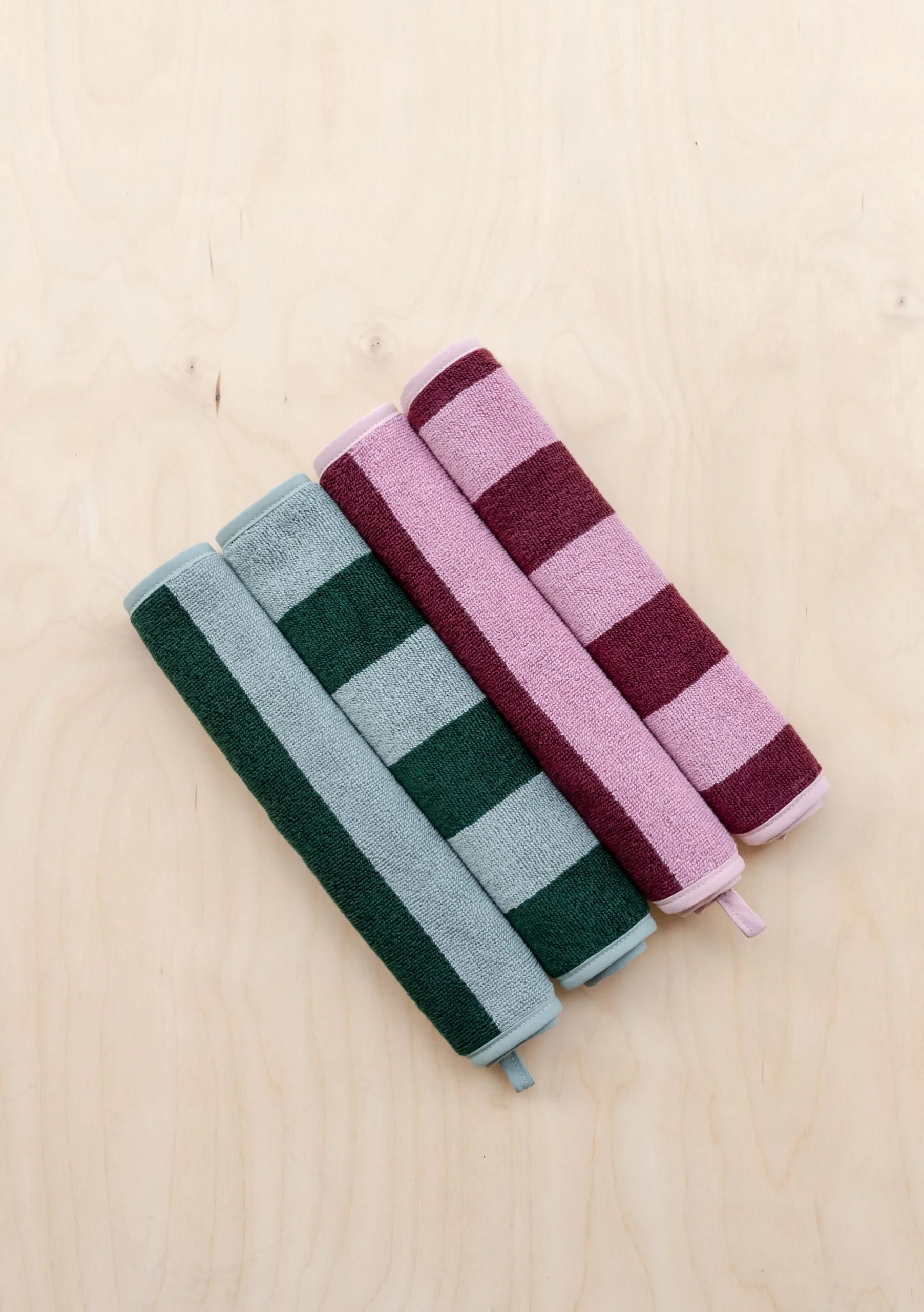 Terry Cotton Face Cloths Set of 2 in Burgundy Stripe - Image 4