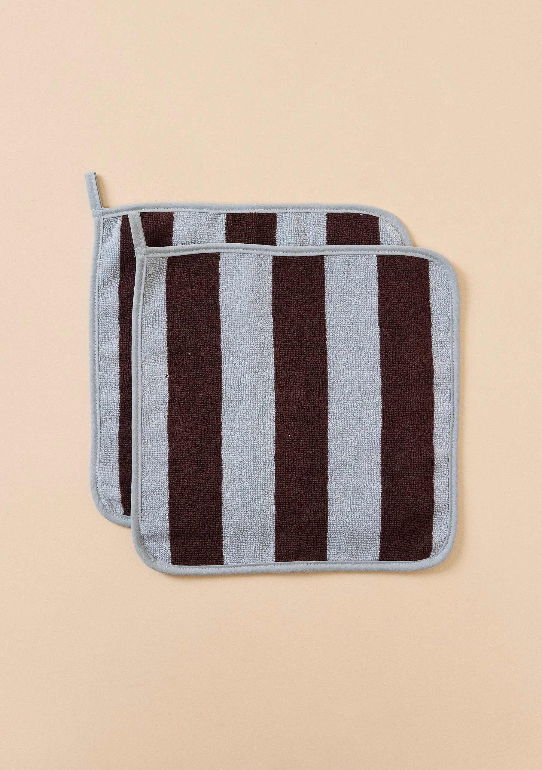 Terry Cotton Face Cloths Set of 2 in Blue Stripe